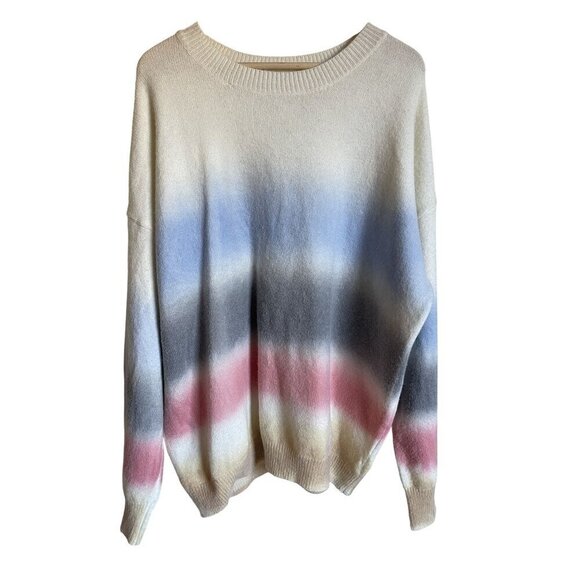 Ces Femme Size L Women's Pullover Rainbow Striped Ultrasoft Sweater Relaxed Fit - Picture 1 of 5